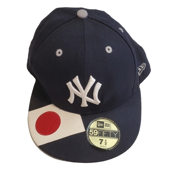 RARE 59Fifty New York Yankees Baseball Cap Japan Flag Fitted 7.5 New Era Wool - Picture 1 of 16